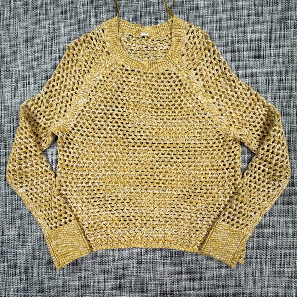 Old Navy Womens XS Seaside Cotton Open Knit Raglan Sweater Sandstorm Yellow